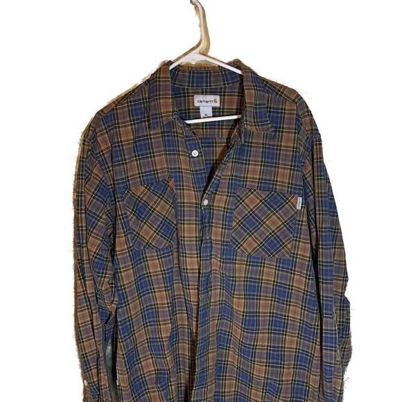 Carhartt Other - Carhartt Men's XL Long-Sleeve Plaid Button Down Flannel Shirt Blue/Brown